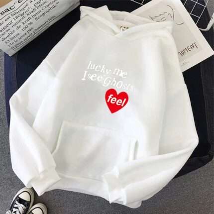 Lucky Me I See Ghosts Heart White Hoodie